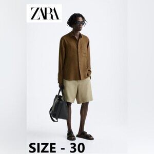 Zara, Men's Cotton Linen Blend Shorts - Khaki. Size: 30 US. NWT (1671)
